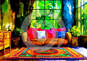 An impressionist style image of a sketch for a garden room