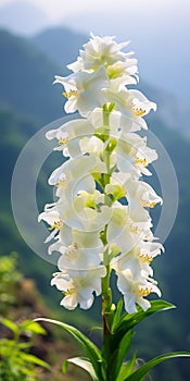 Impressionist White Orchid Flower With Mountain View In Western Zhou Dynasty Style