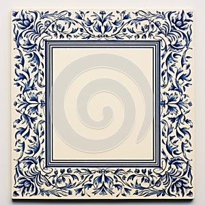 Impressionistic Blue Ceramic Tile Frame With Ornate Folk Design photo