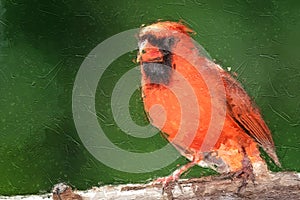 Impressionistic Style Artwork of an Alert Northern Cardinal Perched in a Tree