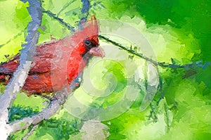 Impressionistic Style Artwork of a Northern Cardinal Perched in a Tree