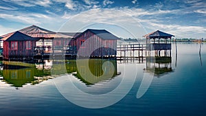 Impressiv morning view of fishing dock on popular tourist attraction Patocut Laguna.