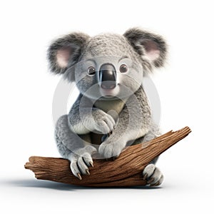 Impressive 3d Rendered Koala On Tree Branch - Playful Caricatures In Pixar Style