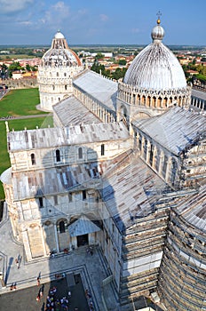 Impressive aerial view on Square of Miracles in Pisa, Italy