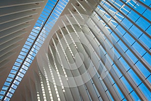 The impressive architecture of the Oculus at the World Trade Center transportation hub in New York city, United States