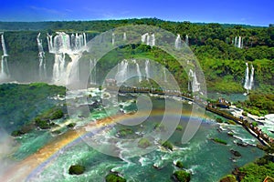 Impressive beautiful view of Iguazu waterfalls on the border of Brazil and Argentina.