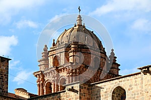 Impressive Bell Tower of Santo Domingo Church Built on the Structure of Coricancha Temple, Cusco, Peru, South America