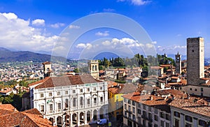 Landmarks of northern Italy - medieval Bergamo. panoramic view of old town