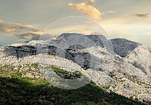 The impressive Biokovo mountains near Baska Voda, Croatia