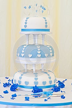 Impressive Blue and White 3 Tier Wedding Cake