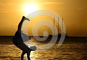 Impressive break-dance on sunset, romantic sailboat.