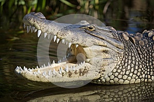 Impressive close up captures the fearsome jaw of a Nile crocodile