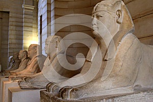 Impressive collection of excavated Sphinx in Egyptian exhibit,The Louvre,Paris,France,2016