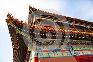 Impressive colorful elaborate roof from the forbidden city in Beijing, China. The colors of the roofs, roofing materials and roofi