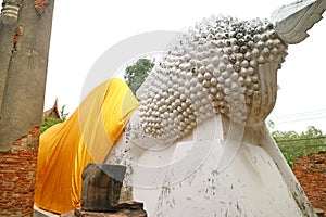 Impressive Details of the Historic Reclining Buddha Image in the Temple Ruins of Wat Yai Chai Mongkhon, Ayutthaya, Thailand