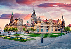 Impressive evening view of residence of electors and kings of Saxony in Dresden