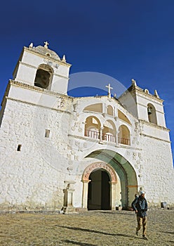 Impressive Facade of Church of Santa Ana de Maca in the Village near Colca Canyon, Maca District, Peru photo