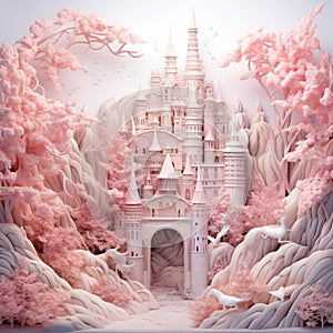 Impressive fairytale castle in winter landscape. By generative Ai