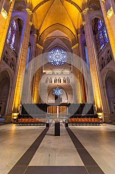 Impressive gothic-style interior of the Cathedral of St. John the Divine in Upper Manhattan, NYC