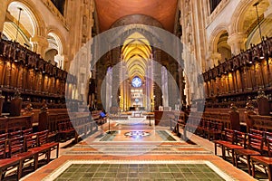 Impressive gothic-style interior of the Cathedral of St. John the Divine in Upper Manhattan, NYC