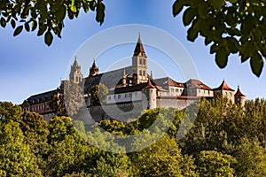 The impressive Grosscomburg as a former Benedictine monastery is located above the Steinbach district of Schwaebisch Hall in Baden