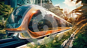 An impressive image of a magnetic levitation train illustrating the future of efficient high-speed rail travel. Environmental