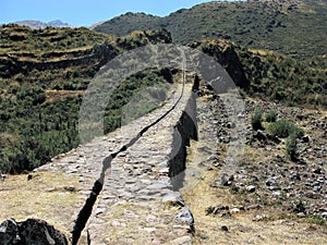 Impressive Inca stone water channel at Tipon near Cusco, Peru