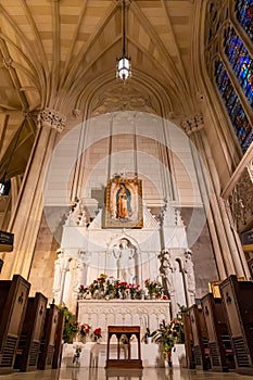 Impressive Interior of St. Patrick's Cathedral, a catholic church in Midtown, Manhattan, NYC