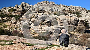 Impressive karstic landscape with unusual limestone rock formations in the National Park Torcal de Antequera