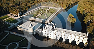 impressive medieval Chateau de Chenonceau with its gardens on Cher River, France