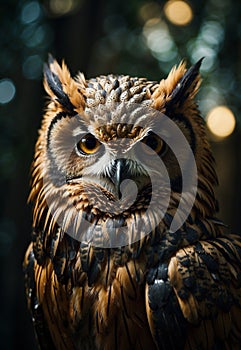 Impressive Metallic Owl Portrait: Dark and Majestic