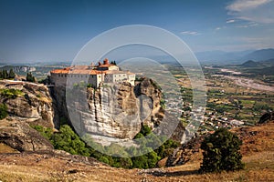 Impressive monastery construction on high hill at Meteora