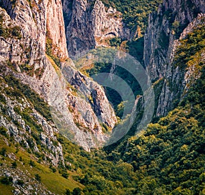 Impressive morning view of Cheile Turzii / Turzii`s Gorge canyon,