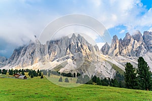Impressive mountain formation `The Tre Cime di Lavaredo` `Three Peaks` / `Big Peak` 2999 m in the morning light, Italy, So