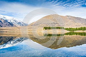 Impressive mountain reflection in the mountain lake.