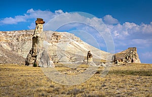 Impressive nature by chimney rock formations in Goreme, Cappadocia, Turkey