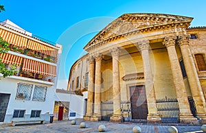 Impressive Neo-Classical facade of Santa Victoria Church, Cordoba, Spain
