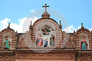 Impressive Ornate Facade of the Iglesia de la Sagrada Familia or Church of the Holy Family in Cusco, Peru