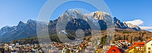 Impressive panorama view on Bucegi Mountains from Busteni City