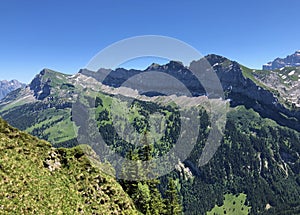 Impressive panoramas from the peaks situated between the Alpine valleys Oberseetal and Waegital or Wagital, Innerthal