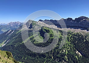 Impressive panoramas from the peaks situated between the Alpine valleys Oberseetal and Waegital or Wagital, Innerthal