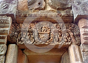 Impressive relief on the door lintel of Prasat Hin Muang Tam, the ancient temple in Thailand