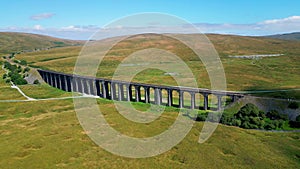 Impressive Ribblehead Viaduct at Yorkshire Dales National Park - aerial view - travel photography
