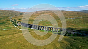 Impressive Ribblehead Viaduct at Yorkshire Dales National Park - aerial view - travel photography