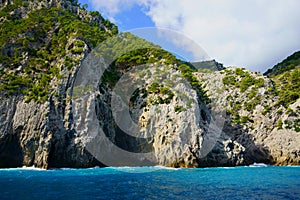 Impressive rock formations near Coll Baix beach, Alcudia, northern Mallorca coastline, Majorca, Balearic Islands, Spain.