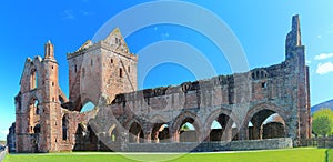 Panorama of Sweetheart Abbey in Afternoon Sun, New Abbey, Scotland, United Kingdom