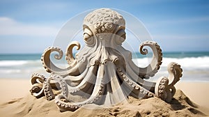 An impressive sand sculpture featuring a playful octopus