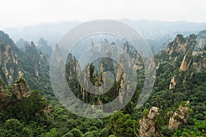 Impressive sandstone pillars in Yangjiajie area