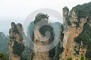 Impressive sandstone pillars in Yangjiajie area