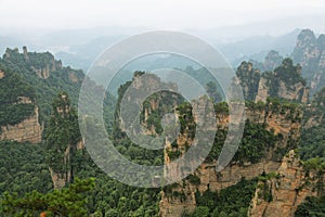 Impressive sandstone pillars in Yangjiajie area